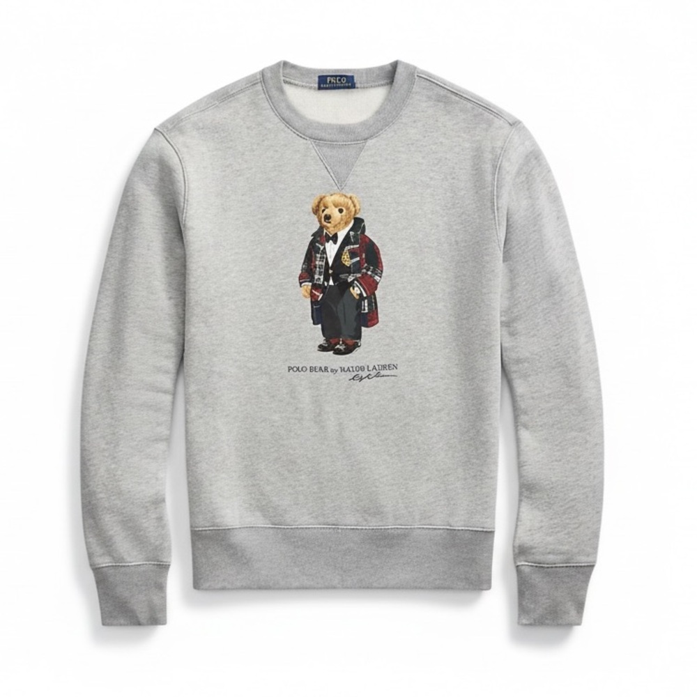 polo by ralph lauren heather grey duffel bear crewneck fleece sweatshirt